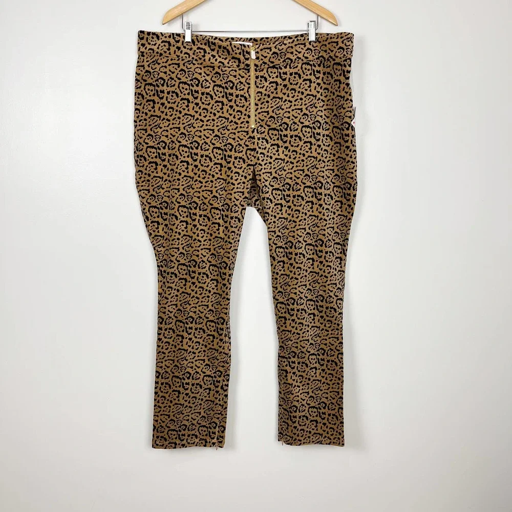 NWT Good American Leopard Print Caramel Brown Velvet High Rise Suit Pant Size 18 - Picture 2 of 11
